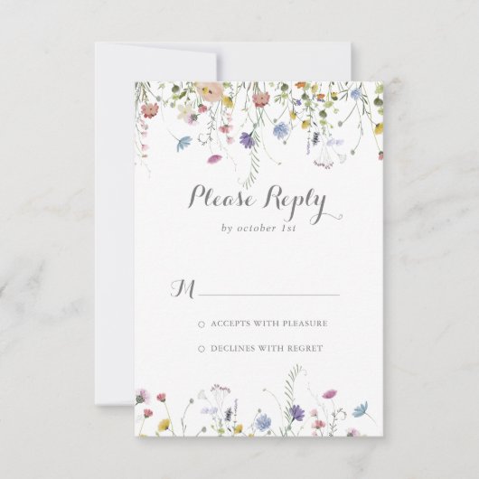 Kleurrijke sierlijke wilde bloemen kalligrafie RSV RSVP Kaartje (Voorkant)
