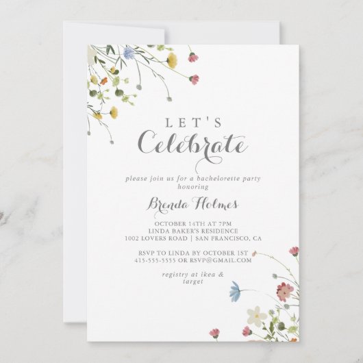 Kleurrijke sierlijke wilde bloemen laten we feest  kaart (Voorkant)