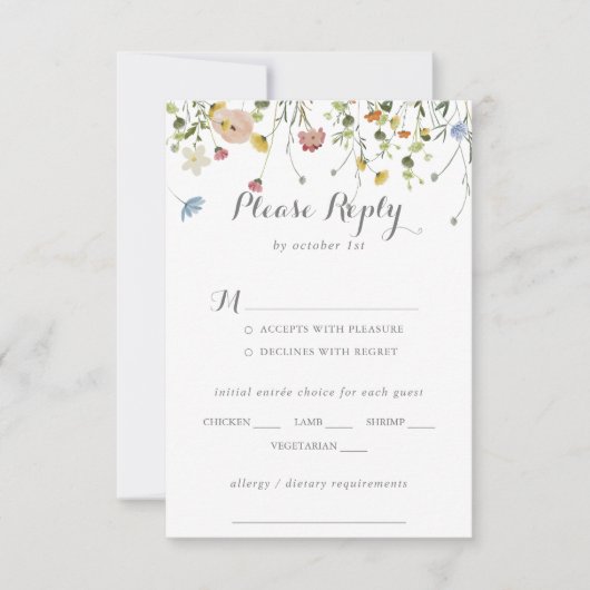 Kleurrijke sierlijke wilde bloemen menu keuze RSVP (Voorkant)