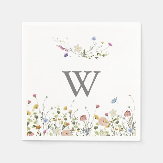 Kleurrijke sierlijke wilde bloemen monogram bruilo servet (Voorkant)