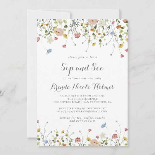 Kleurrijke sierlijke wilde bloemen nippen en zien kaart (Voorkant)