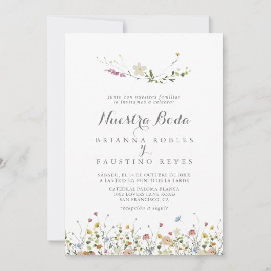 Kleurrijke sierlijke wilde bloemen Nuestra Boda br Kaart (Voorkant)
