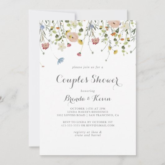 Kleurrijke sierlijke wilde bloemen paren douche kaart (Voorkant)