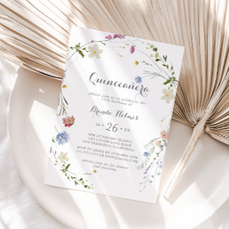 Kleurrijke sierlijke wilde bloemen Quinceañera Kaart