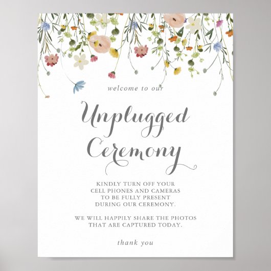 Kleurrijke sierlijke wilde bloemen unplugged cerem poster (Voorkant)