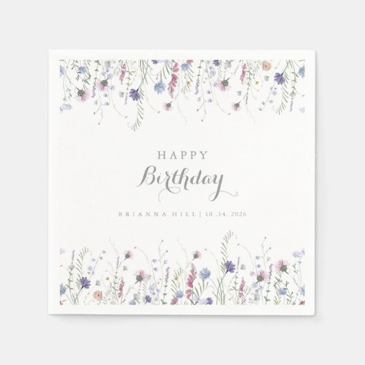 Kleurrijke sierlijke wilde bloemen verjaardagsfees servet (Voorkant)