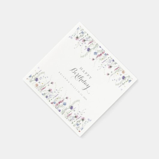 Kleurrijke sierlijke wilde bloemen verjaardagsfees servet (Hoek)