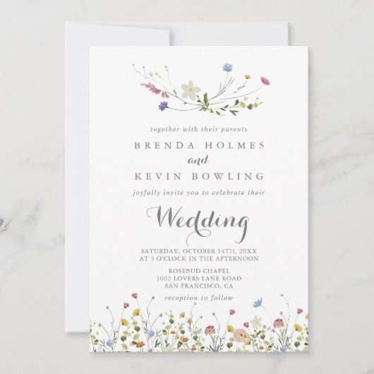 Kleurrijke sierlijke wilde bloemen voor & achter b kaart (Voorkant)