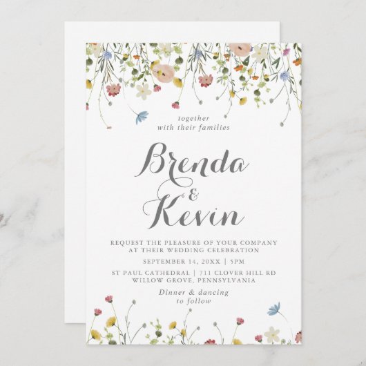 Kleurrijke sierlijke wilde rug en voorbruiloft kaart (Voorkant / Achterkant)