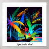 Kleurrijke Silhouette Tropical Paradise Zeilboot Poster (Voorkant)