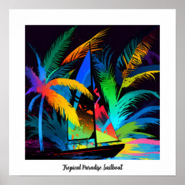 Kleurrijke Silhouette Tropical Paradise Zeilboot Poster