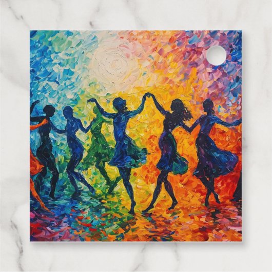 Kleurrijke silhouetten dansen bedankjes labels (Achterkant)