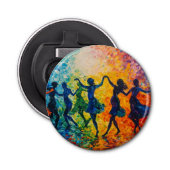 Kleurrijke silhouetten dansen button flesopener (Voorkant)