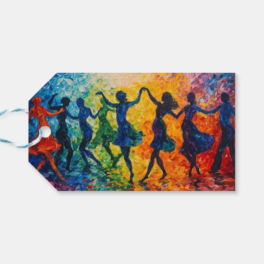 Kleurrijke silhouetten dansen cadeaulabel (Achterkant Horizontaal)