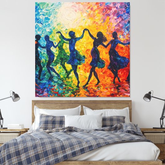 Kleurrijke silhouetten dansen canvas afdruk (Insitu (Slaapkamer))