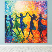 Kleurrijke silhouetten dansen canvas afdruk (Insitu (Houten vloer))