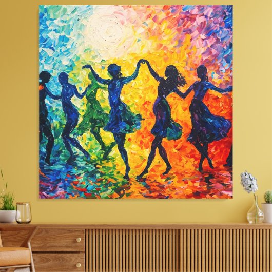 Kleurrijke silhouetten dansen canvas afdruk (Insitu (Woonkamer))