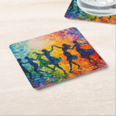 Kleurrijke silhouetten dansen kartonnen onderzetters (Schuin)