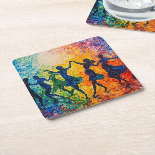 Kleurrijke silhouetten dansen kartonnen onderzetters (Schuin)