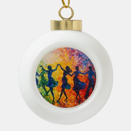 Kleurrijke silhouetten dansen keramische bal ornament (Voorkant)