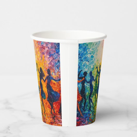 Kleurrijke silhouetten dansen papieren bekers (Rechts)