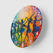 Kleurrijke silhouetten dansen ronde klok (Hoek)