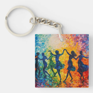 Kleurrijke silhouetten dansen sleutelhanger