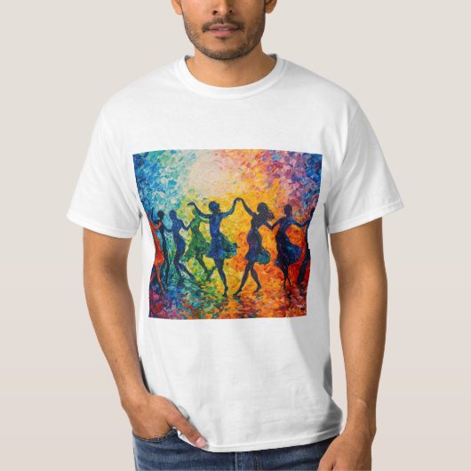 Kleurrijke silhouetten dansen t-shirt (Voorkant)