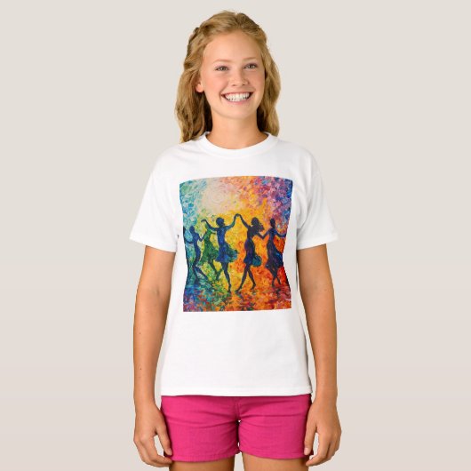 Kleurrijke silhouetten dansen t-shirt (Voorkant volledig)