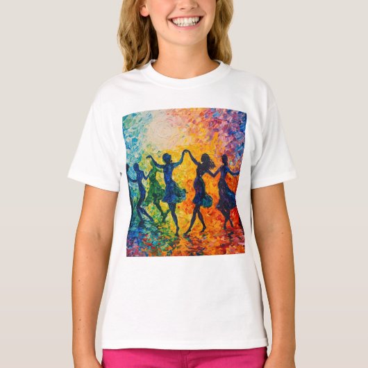 Kleurrijke silhouetten dansen t-shirt (Voorkant)