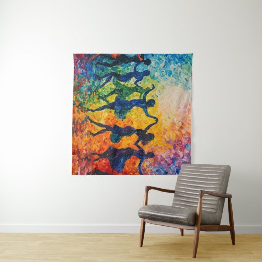 Kleurrijke silhouetten dansen wandkleed (In Situ (horizontaal))