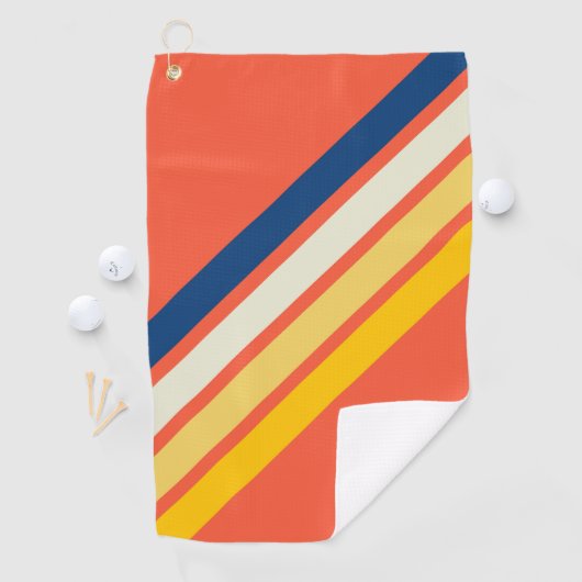 Kleurrijke Sinaasappel 70s 80s Retro Striped Strip Golfhanddoek (Insitu)
