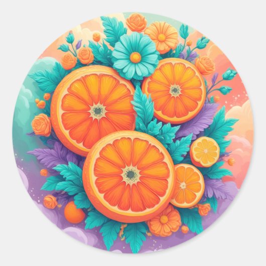 Kleurrijke sinaasappels ronde sticker (Voorkant)