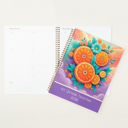 Kleurrijke sinaasappels voor 1e klas 2025 custom planner (Display)