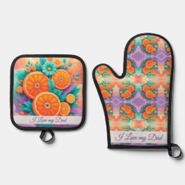 Kleurrijke sinaasappels voor Vaderdag Ovenwant & Pannenlap Set