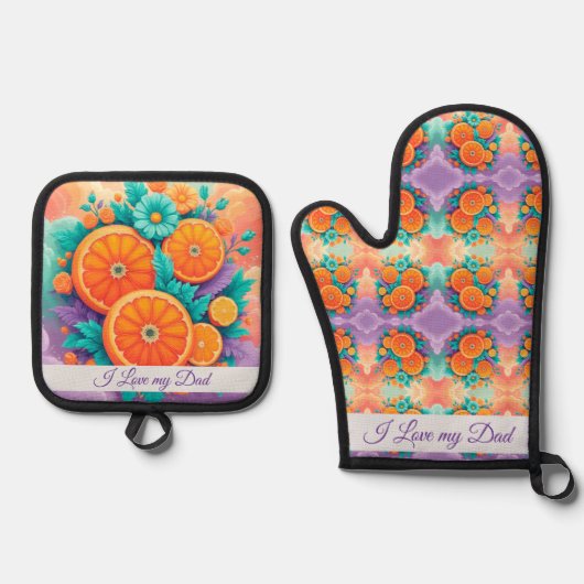 Kleurrijke sinaasappels voor Vaderdag Ovenwant & Pannenlap Set (Voorkant)