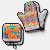 Kleurrijke sinaasappels voor Vaderdag Ovenwant & Pannenlap Set (Voorkant / Achterkant)