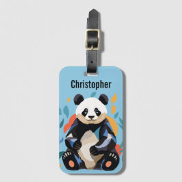 Kleurrijke Sitting Panda Beer Gepersonaliseerde Na Bagagelabel