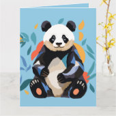 Kleurrijke Sitting Panda Beer Gepersonaliseerde Na Kaart (Gele Bloem)
