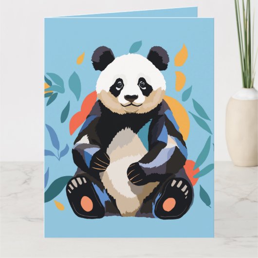 Kleurrijke Sitting Panda Beer Gepersonaliseerde Na Kaart (Voorkant)