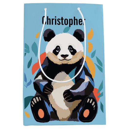 Kleurrijke Sitting Panda Beer Gepersonaliseerde Na Medium Cadeauzakje (Voorkant)