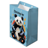 Kleurrijke Sitting Panda Beer Gepersonaliseerde Na Medium Cadeauzakje (Achterkant Gekanteld)