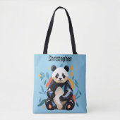 Kleurrijke Sitting Panda Beer Gepersonaliseerde Na Tote Bag (Voorkant)