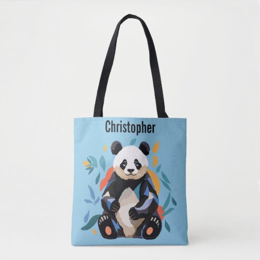 Kleurrijke Sitting Panda Beer Gepersonaliseerde Na Tote Bag (Voorkant)