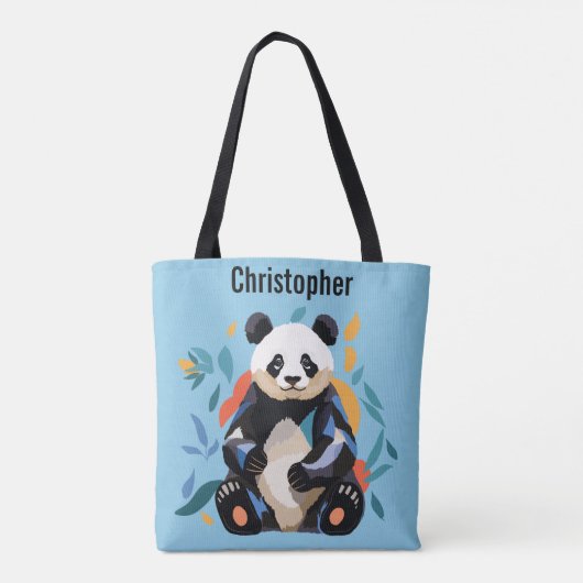 Kleurrijke Sitting Panda Beer Gepersonaliseerde Na Tote Bag (Achterkant)