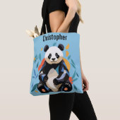 Kleurrijke Sitting Panda Beer Gepersonaliseerde Na Tote Bag (Dichtbij)
