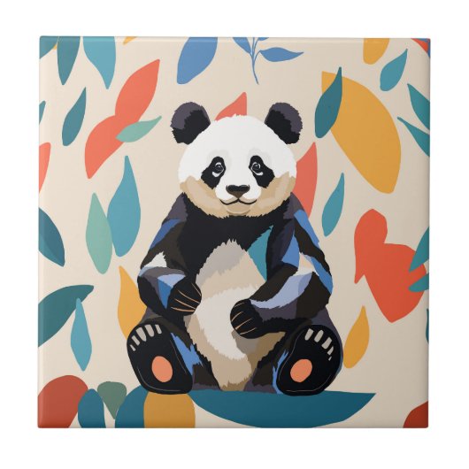 Kleurrijke Sitting Panda Beer Matisse geïnspireerd Tegeltje (Voorkant)