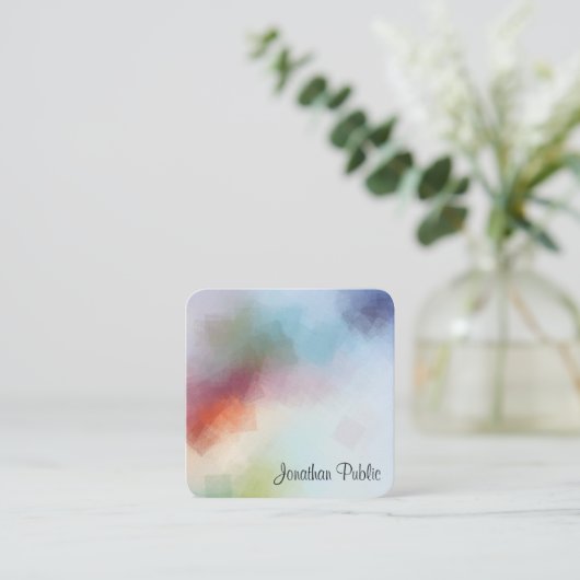 Kleurrijke Sjabloon Abstracte kunst Elegant Modern Vierkante Visitekaartje (Staand voorkant)