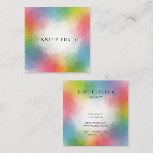 Kleurrijke Sjabloon Modern Elegant Trendy Regenboo Vierkante Visitekaartje (Voorkant / Achterkant)