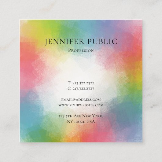 Kleurrijke Sjabloon Modern Elegant Trendy Regenboo Vierkante Visitekaartje (Achterkant)